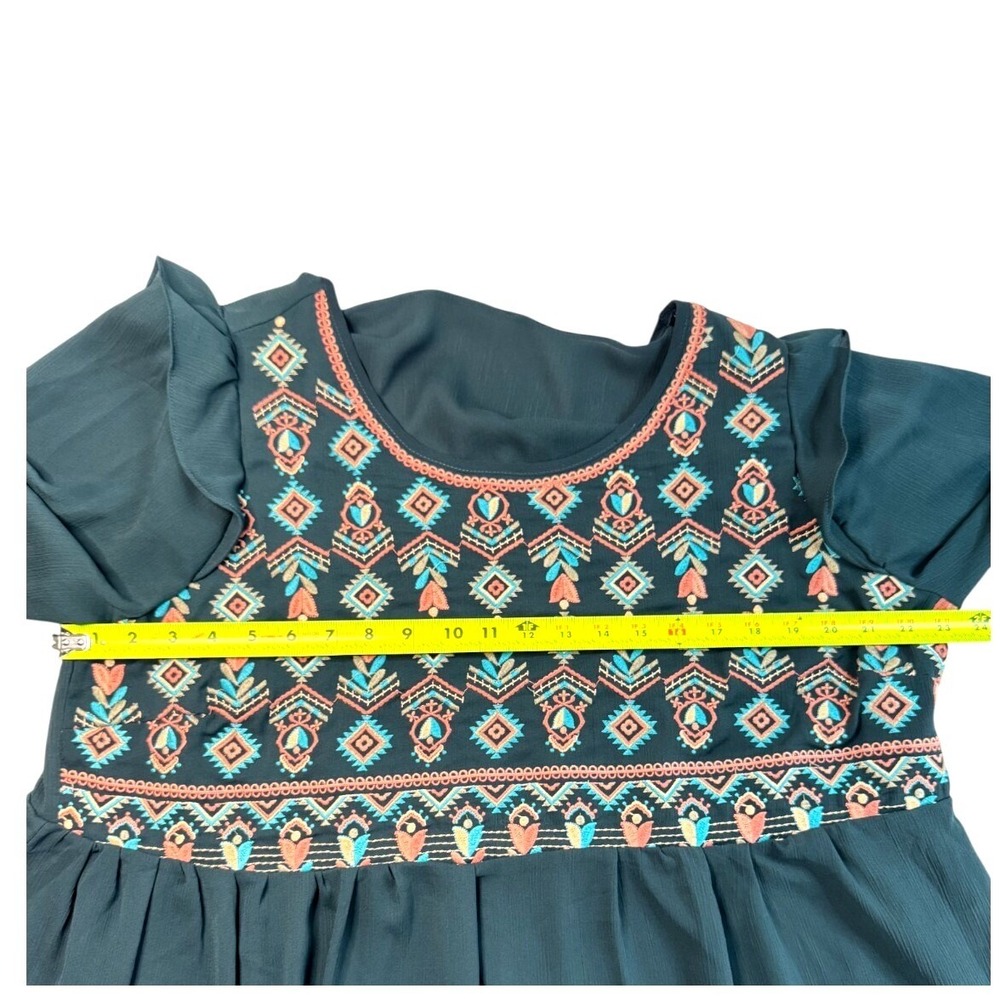 Savannah Jane 1X Top Green Pink Embroidered Aztec Boho Office Feminine‎ - Picture 9 of 13
